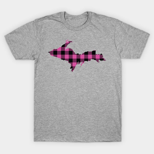 Upper Peninsula of Michigan Pink Flannel State T-Shirt by DoctorWatsonDesigns